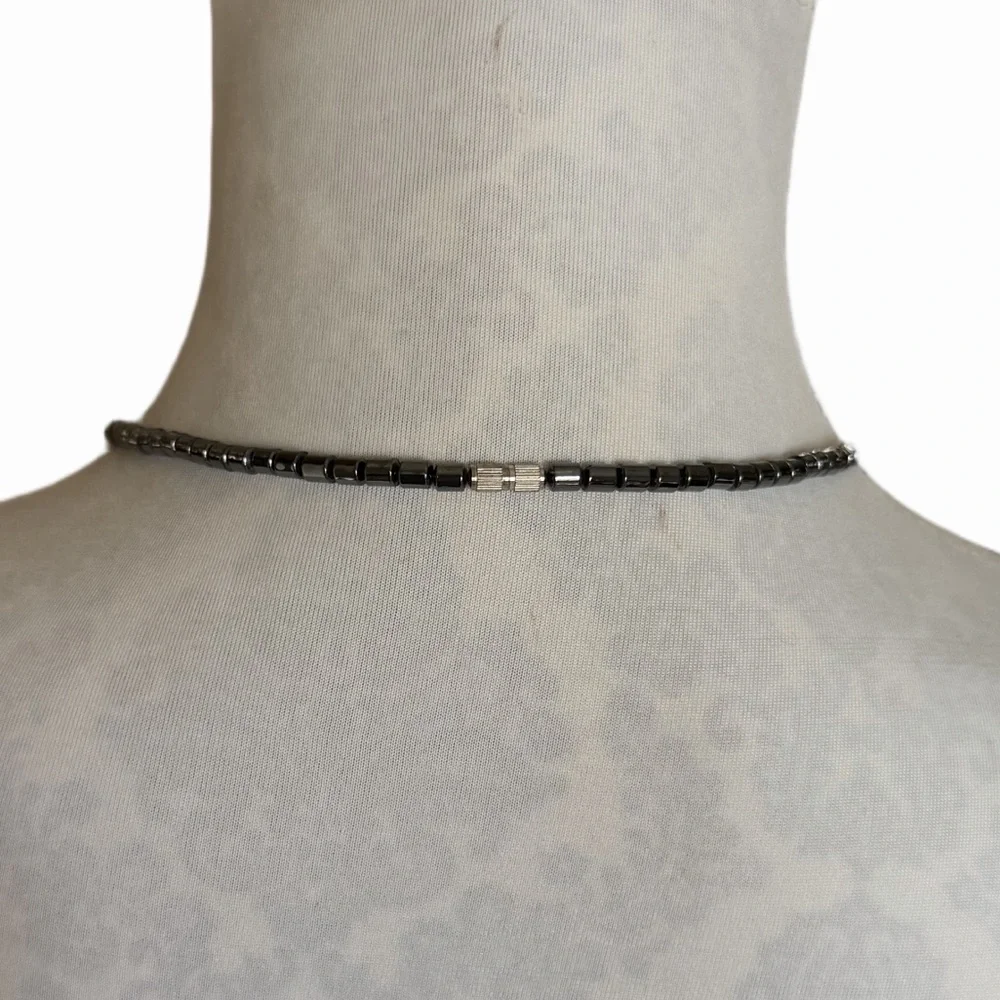 Hematite Beaded Choker Necklace - Women's Jewelry - Dark Gray